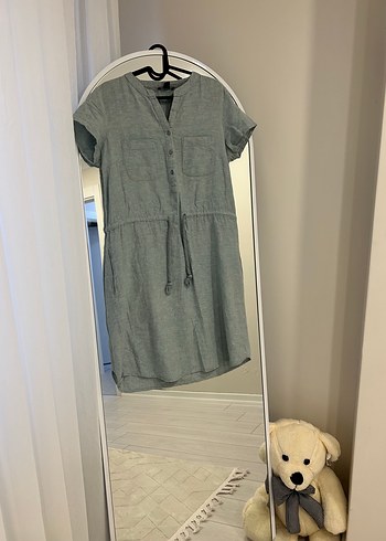 Mavi diz boyu beli kemerli elbise - Görsel 3