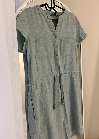 Mavi diz boyu beli kemerli elbise - Görsel 4