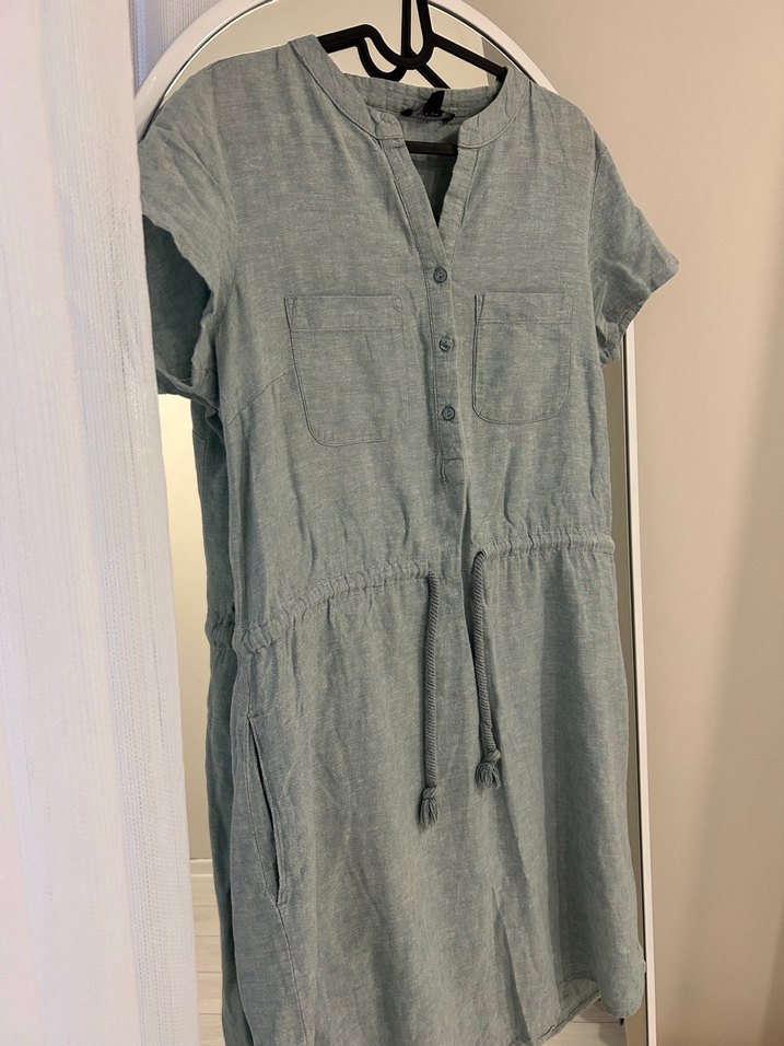 Mavi diz boyu beli kemerli elbise - Görsel 4