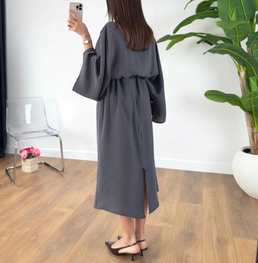 Antrasit Kadın Uzun Elbise - Görsel 2