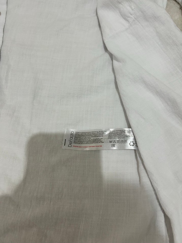 Erkek Beyaz Keten Gömlek, Düğmeli, Uzun Kollu - Görsel 5