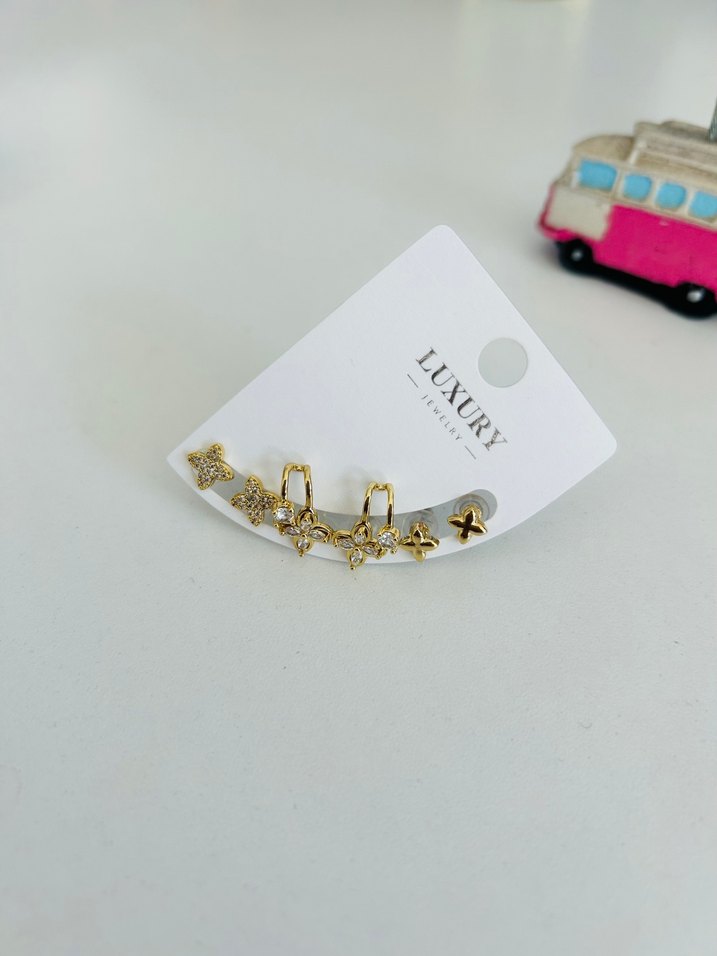 Altın Renkli Mini Parlak Küpe Seti - Görsel 2