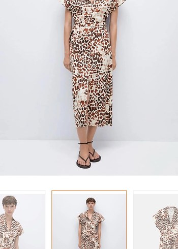 Mango Leopar Desenli Bej Midi Elbise