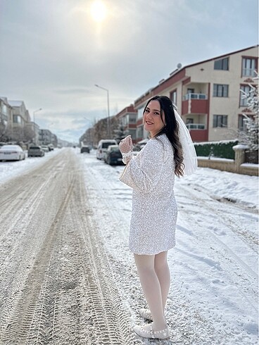 H&M beyaz pullu elbise - Görsel 5