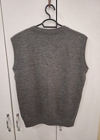 Gri V Yaka Kadın Örgü Süveter - Görsel 3