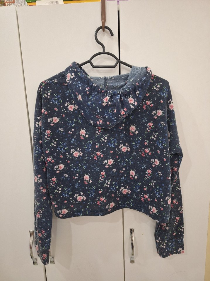 Çiçek Desenli Kapüşonlu Kadın Sweatshirt - Görsel 3