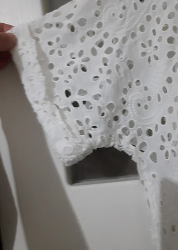 s Beden Dantel Detaylı Beyaz Mini Elbise