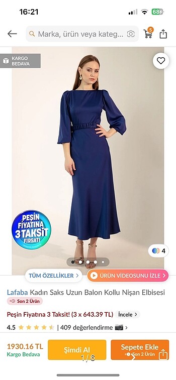Lafaba saks mavisi elbise