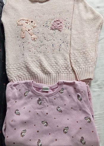 pembe Nakışlı Örgü Kız Kazak üçlü - Görsel 2