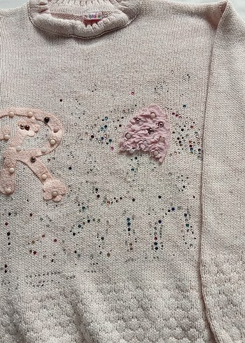 pembe Nakışlı Örgü Kız Kazak üçlü - Görsel 10