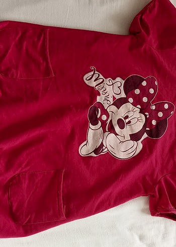 Pembe Minnie Baskılı Kapüşonlu kısa kollu elbise - Görsel 2