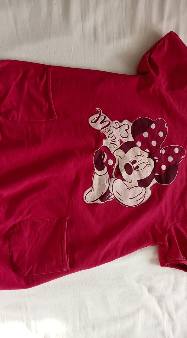 Pembe Minnie Baskılı Kapüşonlu  kısa kollu elbise - Görsel 2