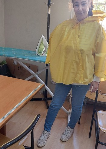 Sarı Kadın Midi Boy Salaş Yağmurluk - Görsel 6