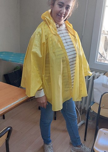 Sarı Kadın Midi Boy Salaş Yağmurluk - Görsel 5