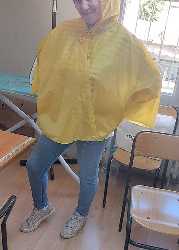 Sarı Kadın Midi Boy Salaş Yağmurluk - Görsel 3