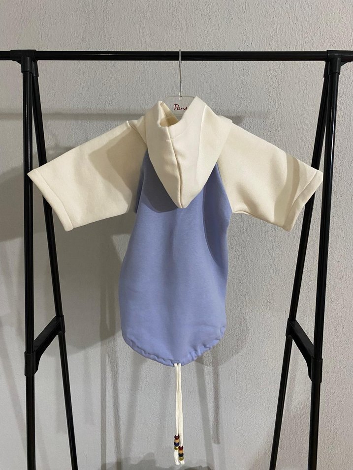 Pastel Mavi Örme Kapüşonlu Köpek Kıyafeti - Görsel 2