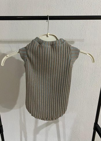 Gri Triko Boğazlı Kolsuz köpek Body - Görsel 2