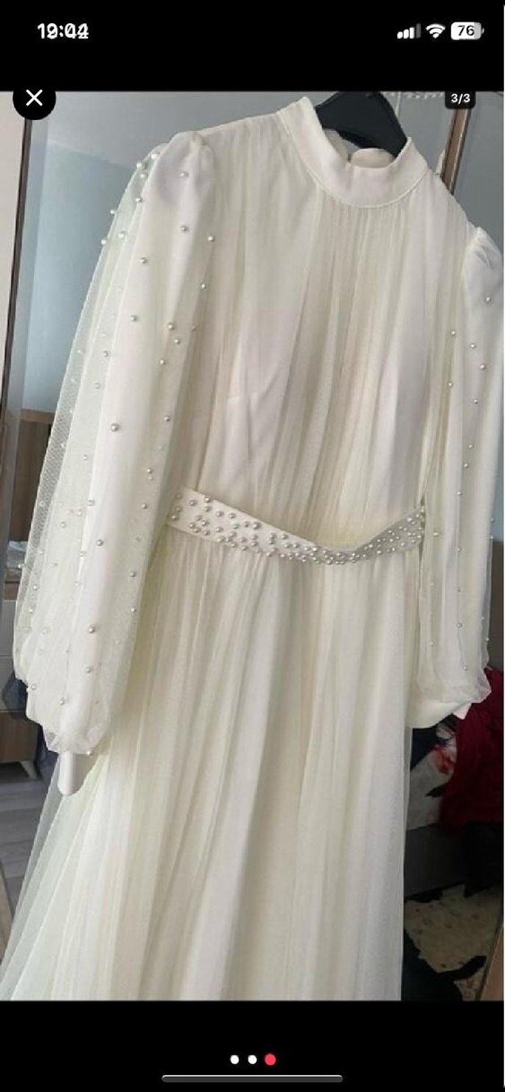 Uzun Kollu Bohem Beyaz Vintage Gelinlik - Görsel 3