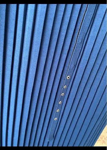 Uzun Kollu Lacivert Pilili Kadın Elbise - Görsel 2