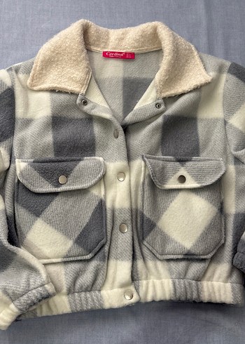 Gri-beyaz  Kareli Düğmeli gömlek Ceket - Görsel 3