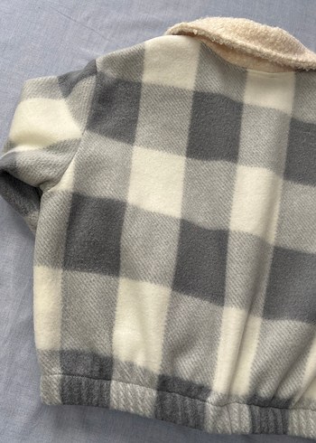 Gri-beyaz  Kareli Düğmeli gömlek Ceket - Görsel 7