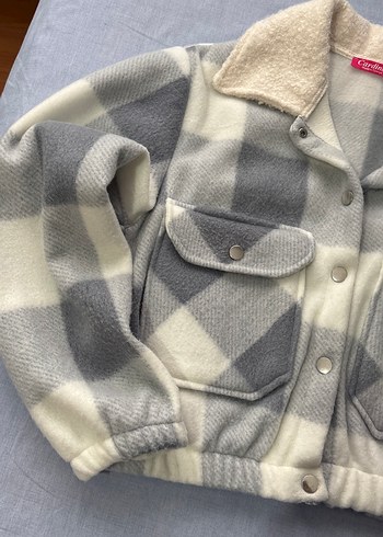 Gri-beyaz  Kareli Düğmeli gömlek Ceket - Görsel 2