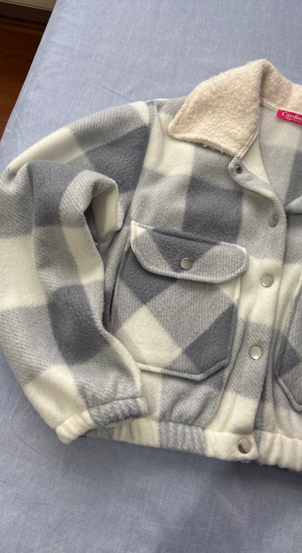 Gri-beyaz  Kareli Düğmeli gömlek Ceket - Görsel 2