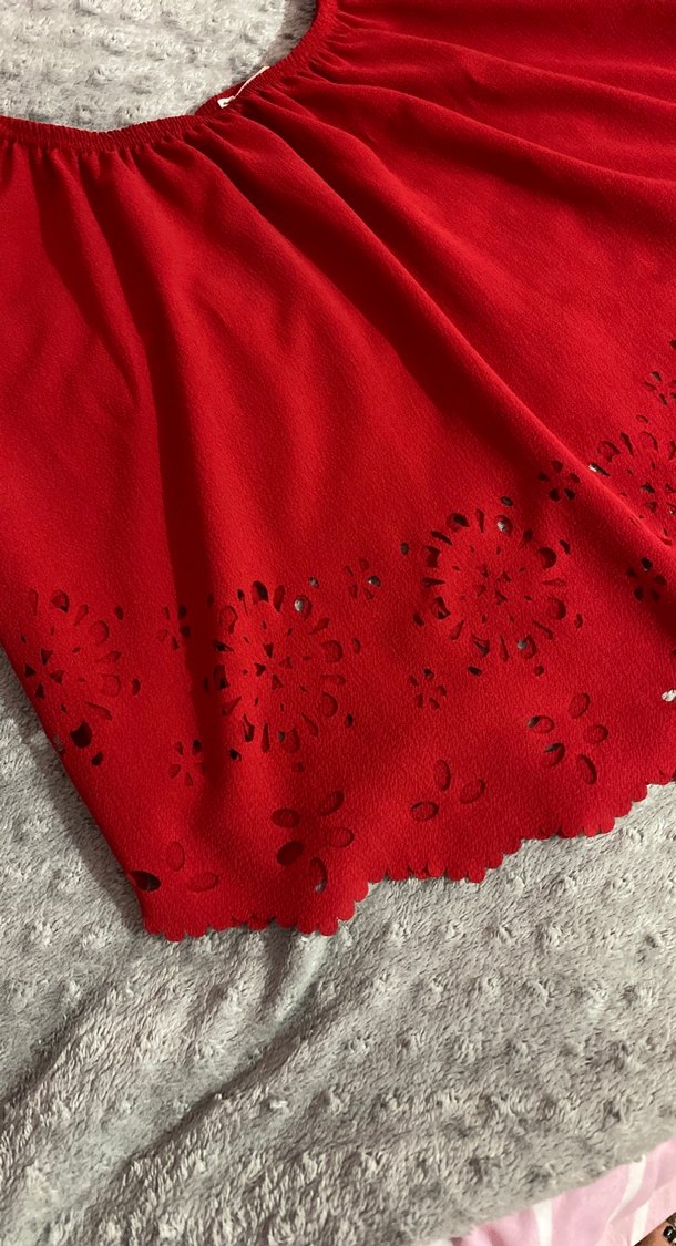 Kırmızı Fırfırlı Bohem Nakışlı Bluz - Görsel 3
