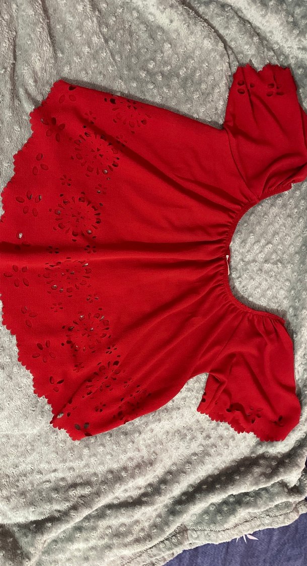 Kırmızı Fırfırlı Bohem Nakışlı Bluz - Görsel 4
