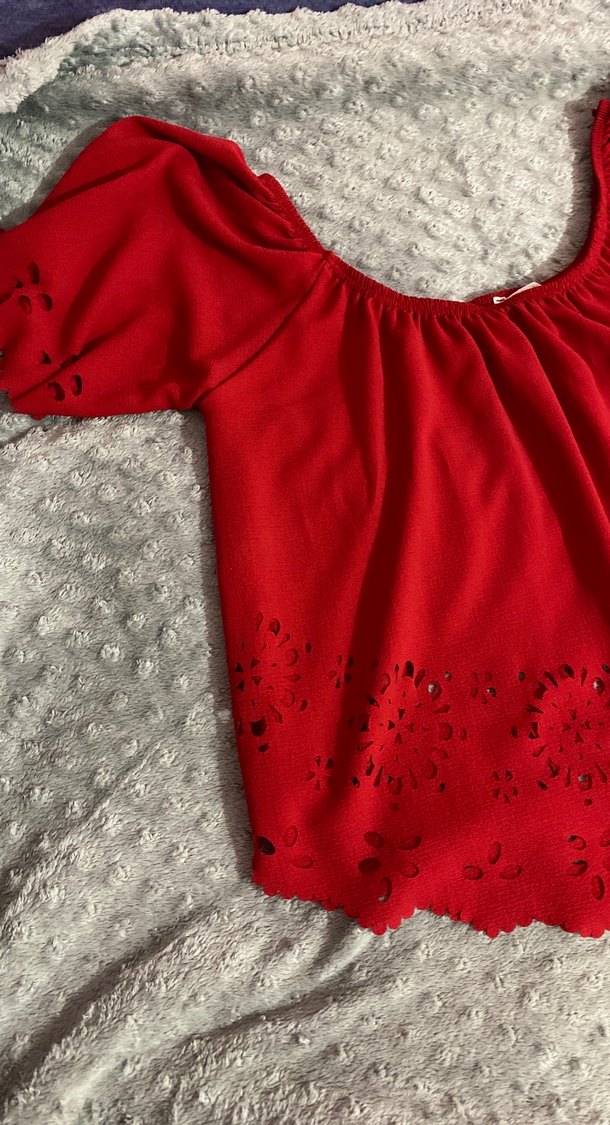 Kırmızı Fırfırlı Bohem Nakışlı Bluz - Görsel 2