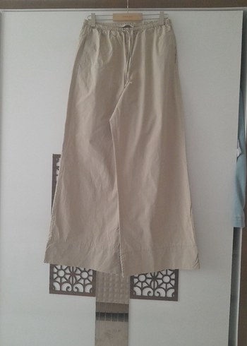 Bej Kadın Keten Bol Kesim Pantolon