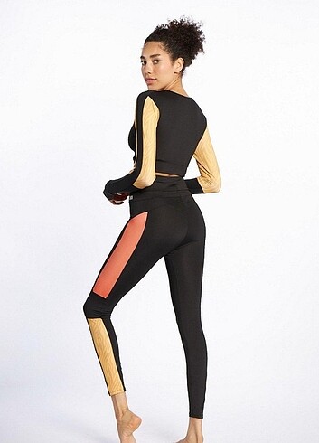 m Beden siyah Renk Spor tayt ve crop takım