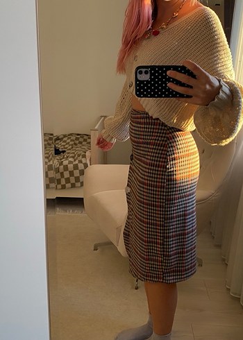 Pull and Bear Pull&Bear Kahverengi Ekose Triko Midi Etek