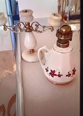 Diğer Antika mermer şamdan ve gaz lambası 