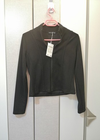 Barrels and oil Siyah Fermuarlı Yüksek Yakalı Kadın Ceket - Görsel 4