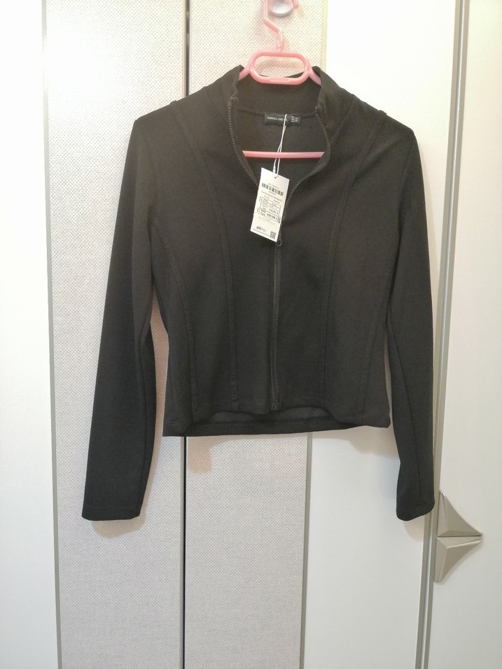 Barrels and oil Siyah Fermuarlı Yüksek Yakalı Kadın Ceket - Görsel 2