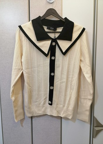 Ekol Düğmeli Siyah-Beyaz kazak - Görsel 13