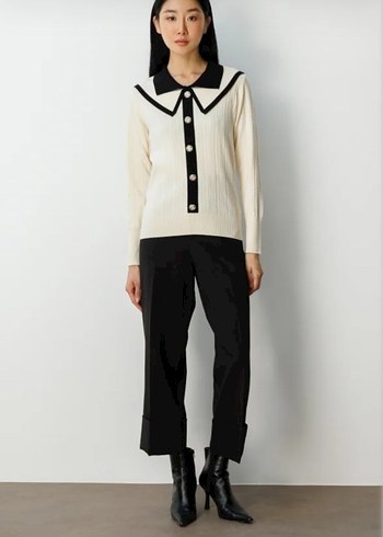 Ekol Düğmeli Siyah-Beyaz kazak - Görsel 4