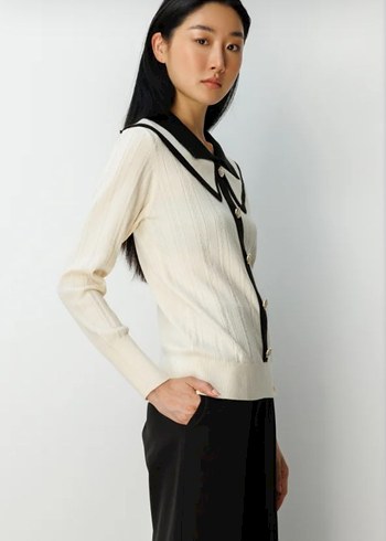 Ekol Düğmeli Siyah-Beyaz kazak - Görsel 7