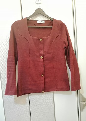 Gusto Pamuk Bordo Düğmeli Kadın Hırka - Görsel 6