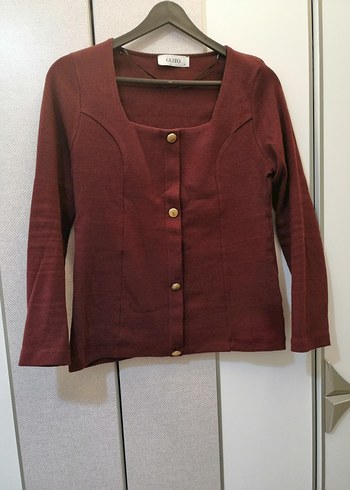 Gusto Pamuk Bordo Düğmeli Kadın Hırka - Görsel 3