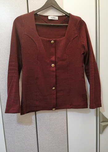 Gusto Pamuk Bordo Düğmeli Kadın Hırka - Görsel 2