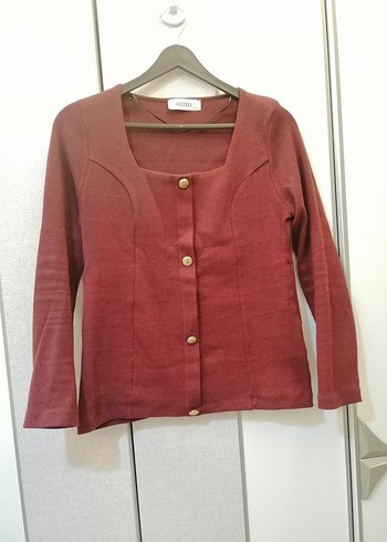 Gusto Pamuk Bordo Düğmeli Kadın Hırka - Görsel 5