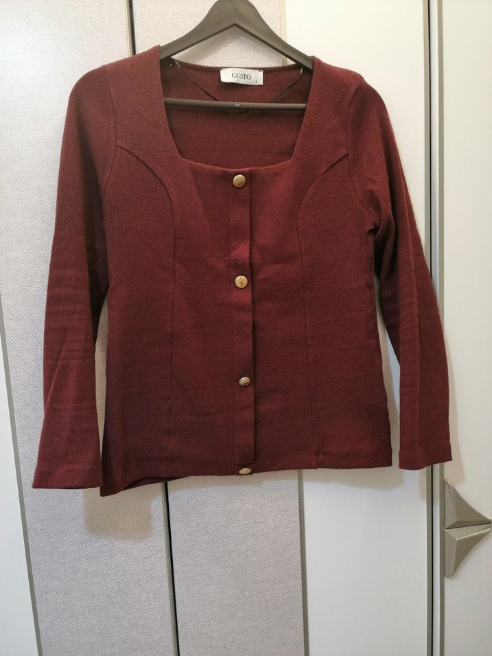 Gusto Pamuk Bordo Düğmeli Kadın Hırka - Görsel 2