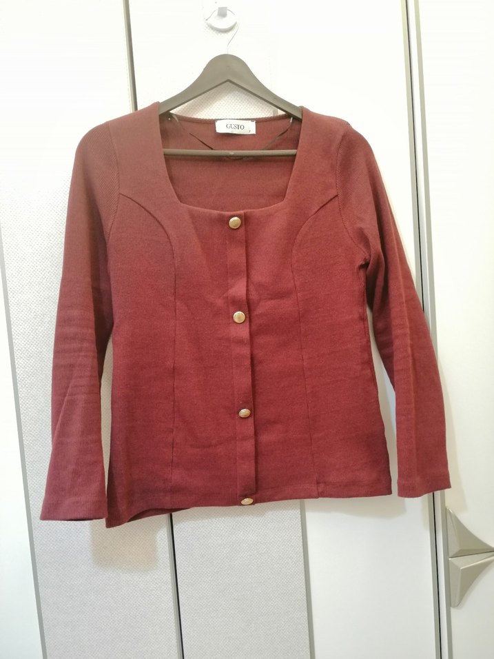 Gusto Pamuk Bordo Düğmeli Kadın Hırka - Görsel 5