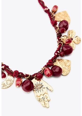 Orjinal Zara Bordo Boncuklu Bohem Uzun Kolye - Görsel 4