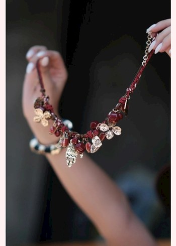 Orjinal Zara Bordo Boncuklu Bohem Uzun Kolye - Görsel 3