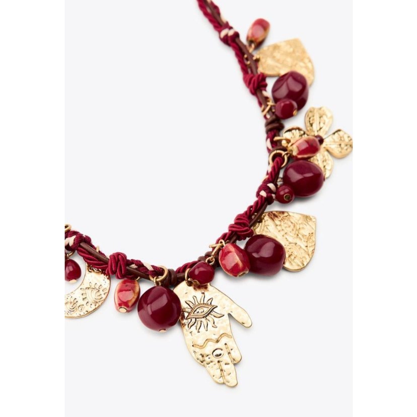 Orjinal Zara Bordo Boncuklu Bohem Uzun Kolye - Görsel 4