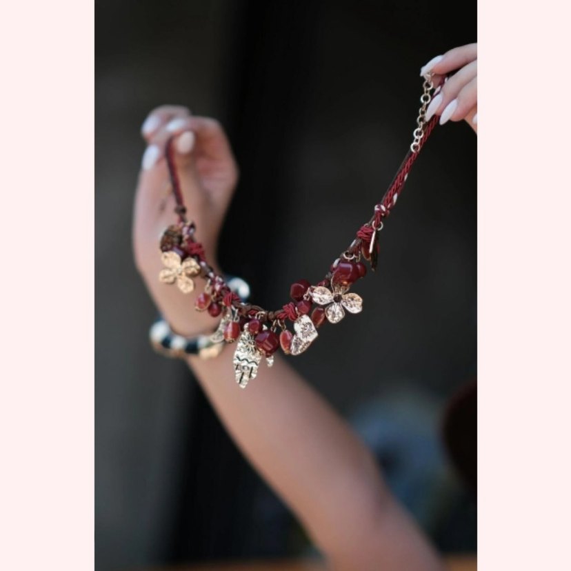 Orjinal Zara Bordo Boncuklu Bohem Uzun Kolye - Görsel 3