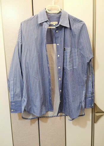 Pier Cardin Mavi Çizgili Kadın Uzun Kollu Gömlek - Görsel 3